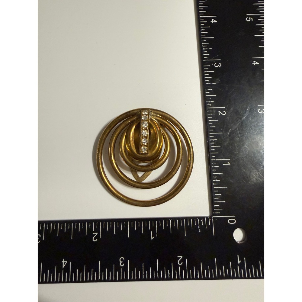 Vintage Gold Tone Concentric Circle Scarf Clip Rhinestone Mid Century Modern‎